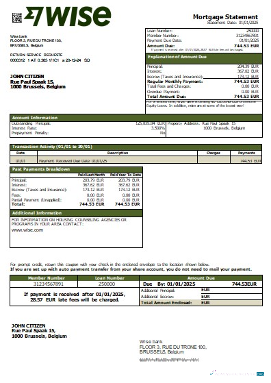 Download Belgium Wise bank mortgage statement scr Photoshop template